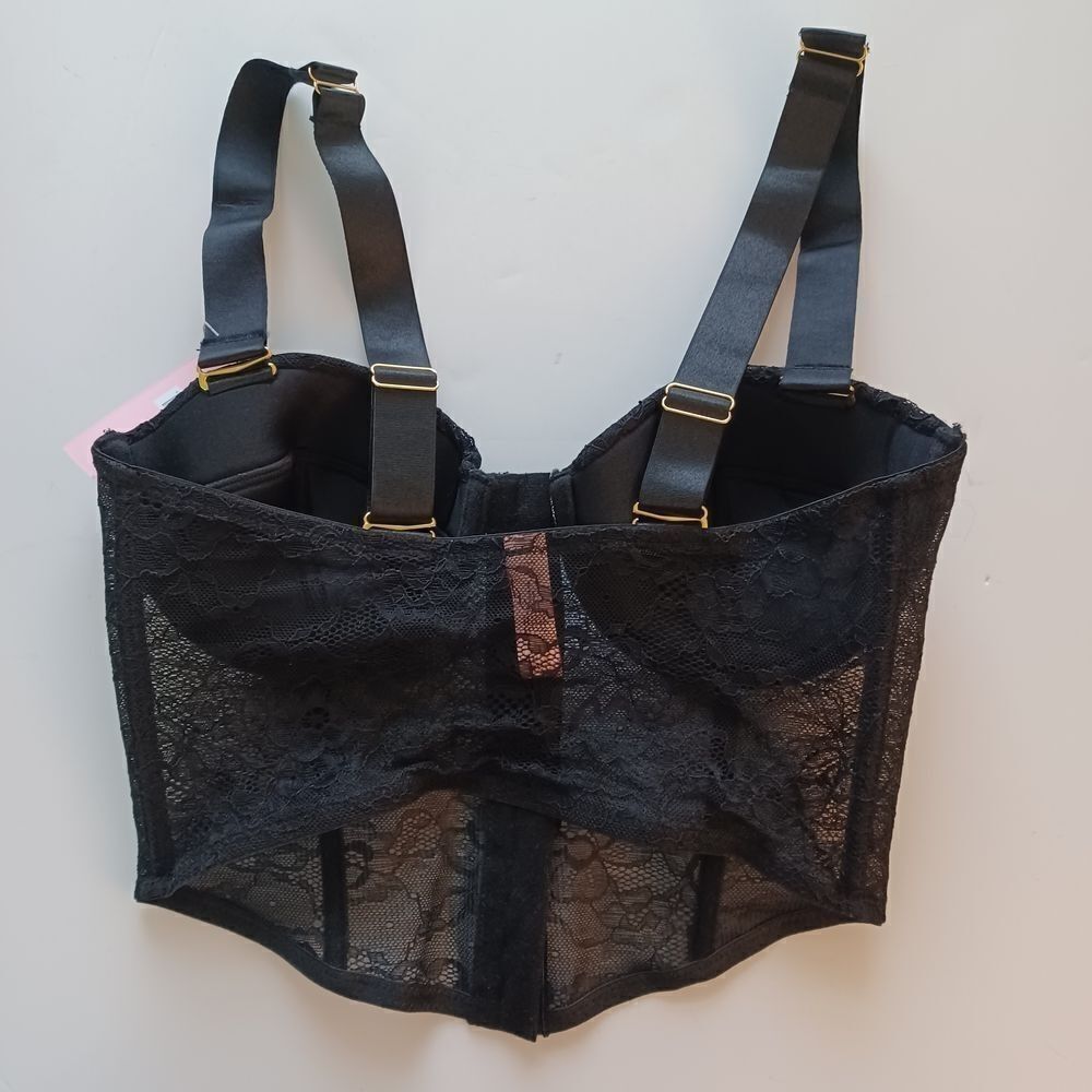 JUICY COUTURE 36B BLACK CORSET BRA LACE MOLDED CUPS UNDERWIRE BONING CONVERTIBLE - Picture 4 of 7